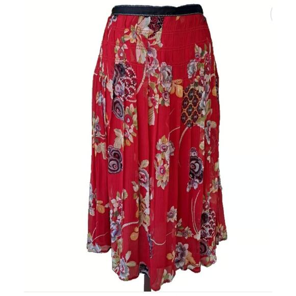 Oscar de la Renta Vintage Silk Floral Pleated Skirt Size 10 - Picture 4 of 7